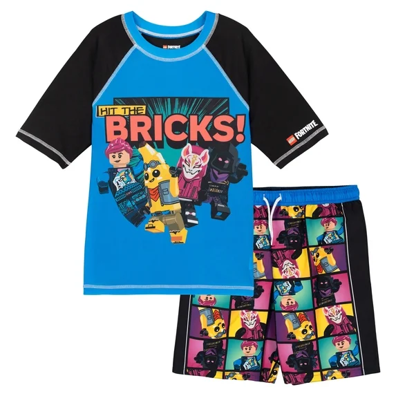 Brite Bomber / Drift / Raven Rash Guard and Swim Trunks