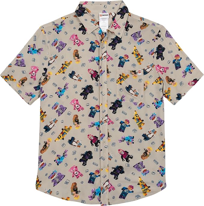 LEGO Fortnite Short Sleeve Button Down Shirt, Adult Size