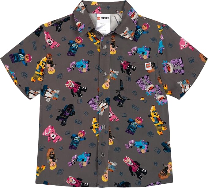 LEGO Fortnite Short Sleeve Button Down Shirt, Kids Size