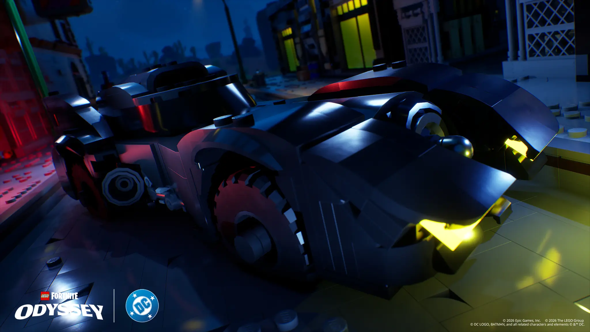The Batmobile in LEGO Fortnite Odyssey